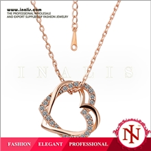 正品18K金饰品批发欧盟进出口时尚经典玫瑰金双爱心项链N007