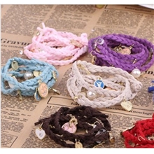 爆款厂家直销批发多层缠绕韩国绒多吊坠编织手链情侣手镯