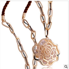 x-020批发韩饰品波西米亚风双层玫瑰花镂空水晶长款项链