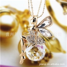 韩版饰品批发|韩版水晶球天使长项链批发|跳舞女孩多层毛衣链批发