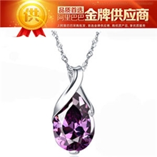 特价韩国饰品纯银项链厂家供应天然紫水晶吊坠水晶项链