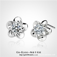 925纯银耳钉绽梅耳钉瑞士钻耳丁韩国银饰品耳饰厂家批发