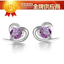 925银饰品批发厂家韩式爱心耳钉白紫钻耳钉纯耳饰银饰品