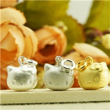 S925纯银配件LUCKY猫咪挂件可爱小猫咪吊坠红绳DIY串珠配件