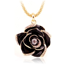 N192饰品批发义乌厂家韩版女精致玫瑰花水钻中长款女项链毛衣链