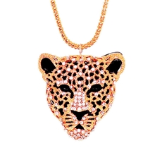 N106饰品批发厂家批发韩版项链女豹子头水钻中长款女项链毛衣链