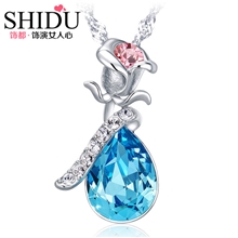 【饰都】施华洛元素水晶项链水晶项链吊坠玫瑰花韩版饰品