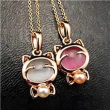 A0026厂家直批超萌可爱招财猫猫眼石猫咪先生项链锁骨链混批