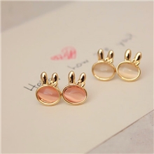 0043月光石可爱萌萌兔子耳钉白/粉猫眼石动物耳针新款耳环混批