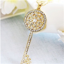 7459韩国正品超闪气质长项链韩版经典镂空满钻钥匙毛衣链