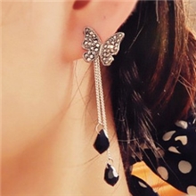 A0005韩国蝴蝶满钻流苏长款镶钻水滴吊坠耳钉两用耳环新款耳环