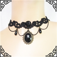 混批欧美流行/韩版黑色性感蕾丝玫瑰花纯手工项链晚装配饰GY011