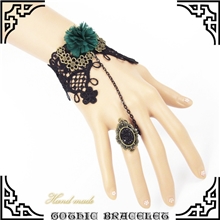 现货哥特复古黑色蕾丝手链戒指套装外贸万圣节节日饰品批发GS046