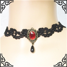 厂家直销原创新款黑色蕾丝复古黑/红色宝石短款项链锁骨链GY032