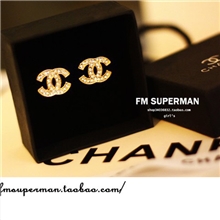 erd-A31韩版小香耳钉cc耳钉双c耳钉满钻耳钉耳环工厂价批发