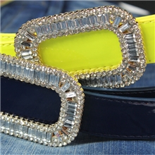 RV水钻方扣绸缎面/漆皮腰带韩版时尚百搭女士皮带宽腰封