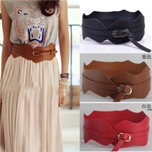 E43波浪装饰女士超宽腰带韩版时尚休闲腰封新款个性皮带