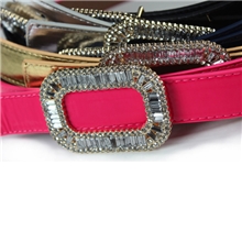 RV水钻方扣绸缎面/漆皮腰带韩版时尚百搭女士皮带宽腰封