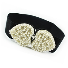 甜美百搭气质双桃心珍珠镶钻松紧弹力宽腰封女式腰带韩版