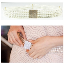 韩国百搭腰饰水钻珍珠装饰韩版细腰带白色时尚女腰链弹力松紧腰带