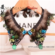 【新品】奢华高档羽毛宝石假领子彩色水晶假衣领水钻衣领毛衣领