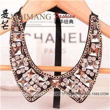 VIVI杂志同款黑色方块水晶闪闪水晶边假领子围领项链女礼物