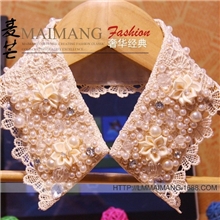 日韩原单vivi百搭神器蕾丝勾花珍珠水晶水钻甜美娃娃衣领假领子