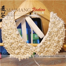 韩国超闪全手工水钻亮片珍珠配饰品大牌复古娃娃假领子项链女衣领