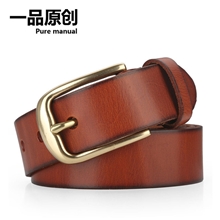 039一件代发厂家直销男士铜扣皮带女士腰带百搭针扣头层牛皮