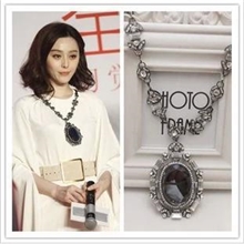 范冰冰同款项链欧美大牌复古夸张水钻黑宝石项链吊坠毛衣链配饰品