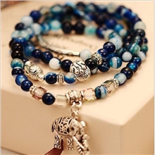 泰国佛牌玛瑙天然水晶手链女韩版时尚多层蓝纹佛头大象碧玺手串