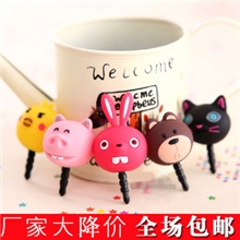 立体小动物头耳机塞子兔子iphone44s卡通手机防尘塞批发