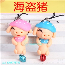 新品软陶挂件【小号生肖粉蓝海盗猪】纯手工制作软陶手机挂件
