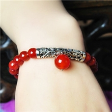 热卖2万件新年本命年礼物天然红玛瑙苗银手链女款复古中国风开运