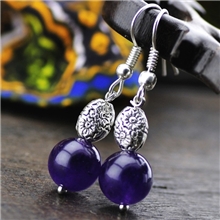 旺爱情事业助健康10mm紫水晶苗银耳环女款饰品中国风批发491B