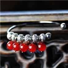 热卖款新年本命年礼物复古饰品开运天然红玛瑙苗银手镯民族风