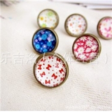 碎花图案耳钉DIY饰品10mm时光宝石耳钉简约小清新可爱卡通