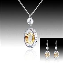 特价套装!韩版项链耳环套装时来运转双环项链耳环