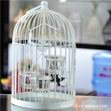 白色欧式铁艺烛台小鸟笼子烛台鸟笼烛台三杯大号