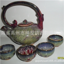 批发供应窑变钧瓷茶具-收藏品-工艺品-提梁壶---一壶四杯