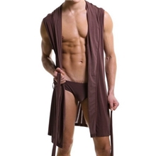 N2N男士浴袍冰丝性感夏季款连帽浴衣睡袍睡衣家居服睡袍浴袍