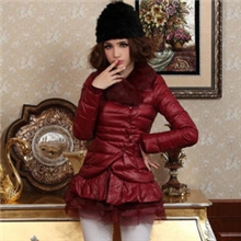 特价新款兔毛领带双层花边蕾丝下摆女装羽绒服