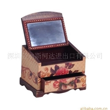 供应牡丹木质一抽带镜子梳妆盒