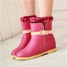 一件代发秋季新款牛筋防滑底女靴豹纹饰搭扣小矮靴4674