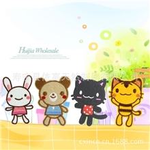 厂家直销小虎兔熊黑猫卡通造型布贴补丁贴背胶刺绣贴可定做