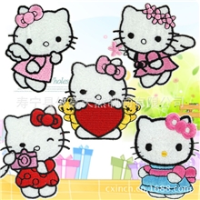 厂家直销卡通KITTY猫造型布贴补丁贴熨烫背胶刺绣贴可定做