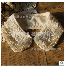 【厂家直销】VIVI韩国手工订珍珠蕾丝项链丝绒精致款假领