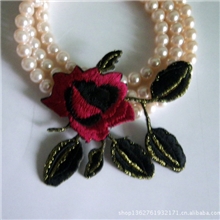 拼布刺绣彩色带枝玫瑰布贴DIY补丁补花花边绣花章补丁贴刺绣