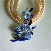 拼布刺绣经典蓝莲花布贴DIY补丁贴背胶贴绣花章补丁贴刺绣