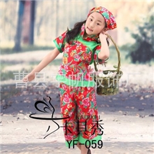 新款采茶女儿童演出服幼儿舞蹈服舞台表演服采茶女舞蹈服